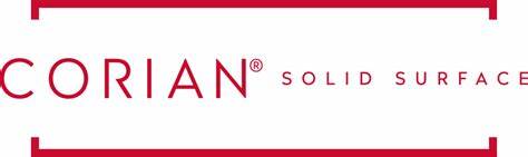 Corian Logo of corian solid surface featuring the brand name in uppercase letters with a red rectangular border.